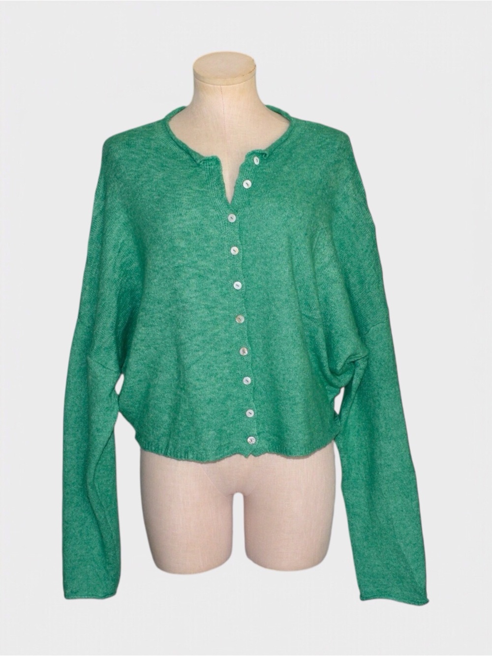 Roolee Green Cropped Button Front Knit Cardigan